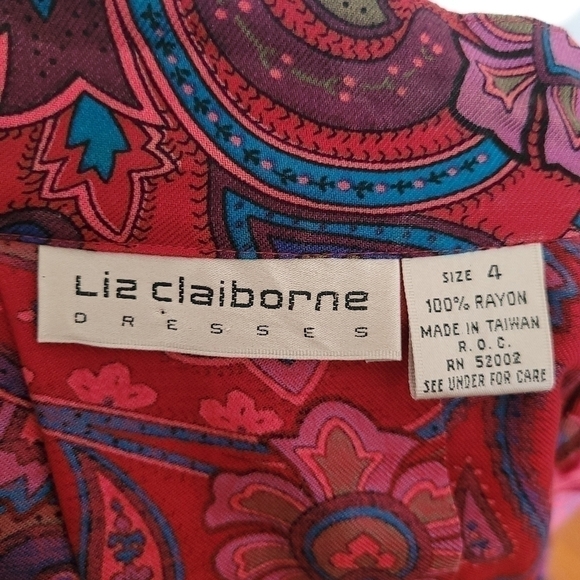 Vintage 70s Burgundy Paisley Button Front Long Sleeve Pleated Shirt Dress Size 4 - Picture 14 of 16